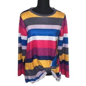 Crewneck Stripe Shirt w Knot Front, Medium